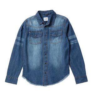 JOE'S Long Sleeve Distressed Denim Snap Button Up Shirt NEW Big Kids M (10/12)